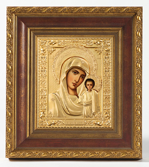 Икона живописная в киоте 18х24 масло, риза №241, матовое глянцевое золочение, киот №22 Казанская БМ Икона живописная в киоте 18х24 масло, риза №241, матовое глянцевое золочение, киот №22 Казанская БМ