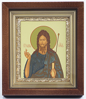 Икона в киоте 11х13 сложный, темпера, рамка золочёная Иоанн Предтеча