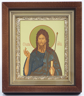 Икона в киоте 11х13 сложный, темпера, рамка золочёная Иоанн Предтеча