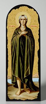 Икона на МДФ 18х50 арочная, объёмная печать, лак Мария Египетская 1