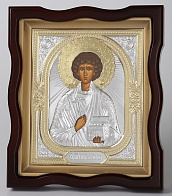 Икона в киоте 18х24 фигурный №4 темпера, риза объёмная №1 Пантелеимон