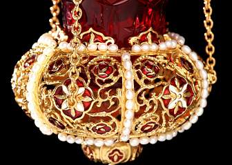 Лампада подвесная №34 литье, эмаль / золочение