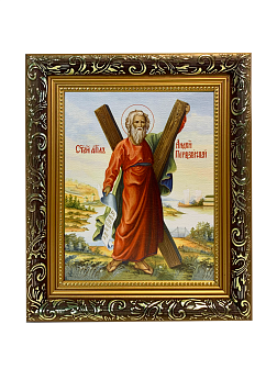 Икона Андрей Первозванный Апостол с крестом на холсте в киоте 027