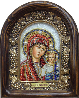 Казанская икона Пресвятой Божией матери из бисера и жемчуга