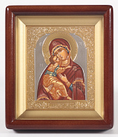 Икона живописная в киоте 11х13 масло, риза открытая, латунь, золочение, киот №2 Владимирская БМ