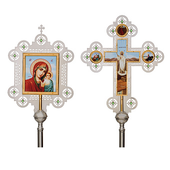 Крест-икона запрестольная частичное золочение никель гравировка камни Крест-икона запрестольная частичное золочение никель гравировка камни