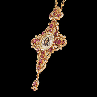 Крест наперсный №213 / Фианиты деколь / золочение