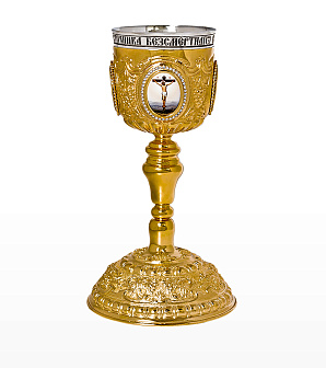 Потир 0.75л 4-деколи, чеканка №1 / золочение / нержавеющий стакан