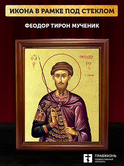 Икона Феодор Тирон мученик с золочением, деревянная рамка со стеклом 15х18х2 см 1239