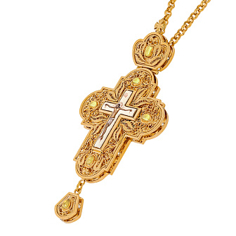 Крест наперсный филигрань №0018 / Фианиты двойной рант финифть / золочение