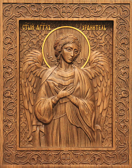 Икона резная Ангел Хранитель стандартный сусальное золото
