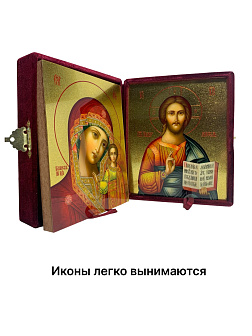Венчальные иконы Спаситель и Казанская на дереве под старину 7х10 см