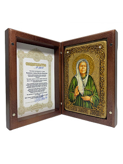 Настольная икона ''Блаженная старица Матрона Московская'' на мореном дубе