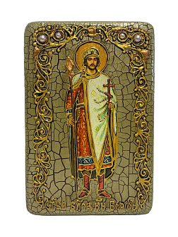 Настольная икона ''Святой благоверный князь Борис'' на мореном дубе