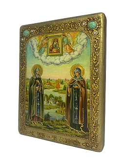 Настольная икона ''Петр и Февронья'' на мореном дубе