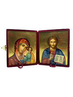 Венчальные иконы Спаситель и Казанская на дереве под старину 17х23 см