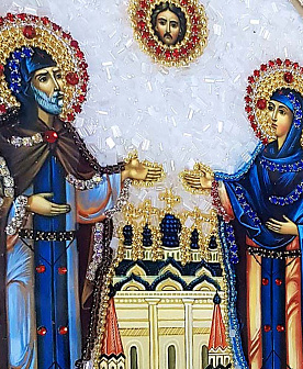 Икона Святые Благоверные Пётр и Феврония в ткани бисер