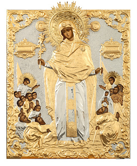 Икона живописная Божией Матери «Всех скорбящих Радость» 60х70, масло, риза №124, золочение