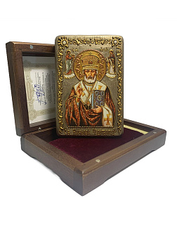 Настольная икона ''Святитель Николай, архиепископ Мир Ликийский (Мирликийский), чудотворец'' на море
