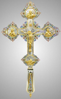 Крест напрестольный № 2 рант, литье, филигрань, эмаль, роспись, гравировка серебро