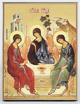 Икона на доске 13х15 объёмная печать, лак Троица 1