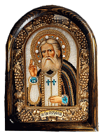 Икона св. прп. Серафим Саровский бисер, деревянная рама