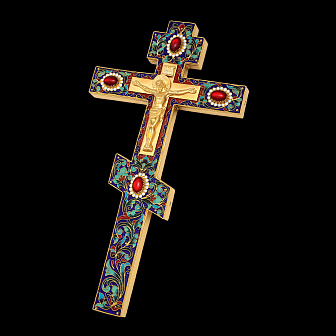 Крест напрестольный №2 филигрань, эмаль, литьевое распятие / золочение