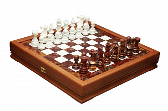 Шахматы каменные Европейские, бархат, оникс, мрамор, 43*43см (высота короля 3,50")