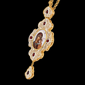 Панагия филигрань №0012 двойной рант финифть / золочение, серебрение / Казанская БМ