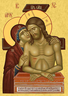 Икона Спаситель и Богородица Не рыдай Мене Мати в киоте 18х21х4 см