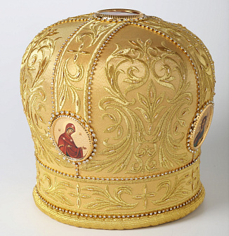 Митра №005 глазет вышивка а/м канитель, стр.дорожки, фоторамки в футляре