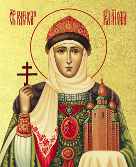 Икона Ольга Великая княгиня с золочением, деревянная рамка с басмой и стеклом 18х21х2,5 см 113