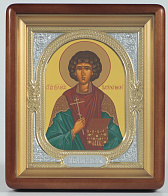 Икона в киоте 18х24 фигурный, темпера, риза-рамка №1 Пантелеимон