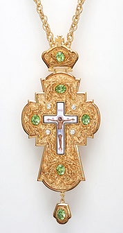 Крест наперсный филигрань №0027 одинарный рант, узор, финифть / золочение