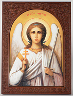 Икона на дереве 25х35 изображение арочное, ковчег с резным обрамлением, упаковка Ангел-Хранитель