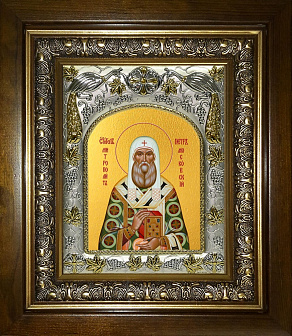 Икона Петр Митрополит Московский , в деревяном киоте