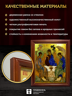 Икона Троица с золочением, деревянная рамка со стеклом 15х18х2 см 164