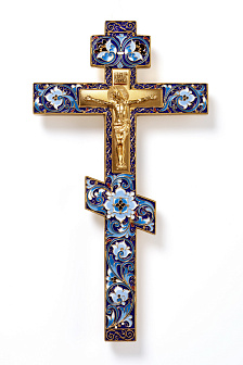 Крест напрестольный №2 филигрань, эмаль, литьевое распятие / золочение