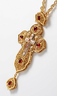 Крест наперсный филигрань №0015 двойной рант финифть / золочение