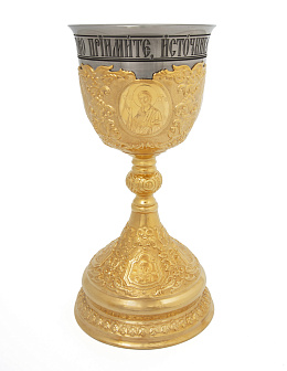 Потир 1.5л 8-гравированных ликов, чеканка / золочение / нержавеющий стакан