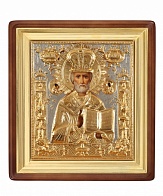 Икона писаная маслом "Николай Чудотворец" с золотм