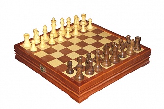 Шахматы классические малые деревянные, береза, розовое дерево, самшит, 32х32 см (высота короля 2,75")