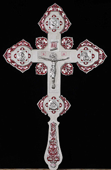 Крест напрестольный сложный фигурный с эмалью из никеля