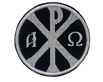 Набор шевронов Хризма диаметр 9 см+Архангел Михаил высота 11 см, пришивной, черный/белый, оксфорд, 2