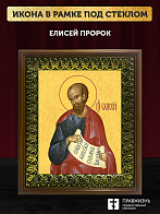 Икона Елисей пророк, деревянная рамка с басмой и стеклом 18х21х2,5 см 177