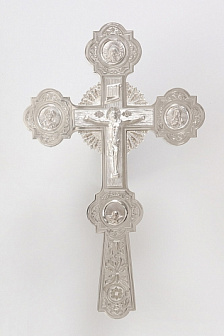 Крест напрестольный литьевые лики,распятие,лучи,гравировка серебро