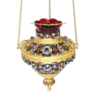 Лампада филигранная казанская с росписным кантом / золочение