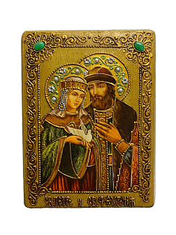 Икона ''Петр и Феврония'' из дуба ручной работы