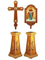 Запрестольный набор: 2 тумбы, крест и икона резные