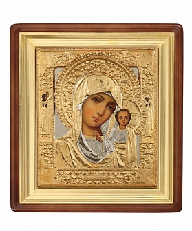Казанская икона Божией матери писаная маслом, золотая риза